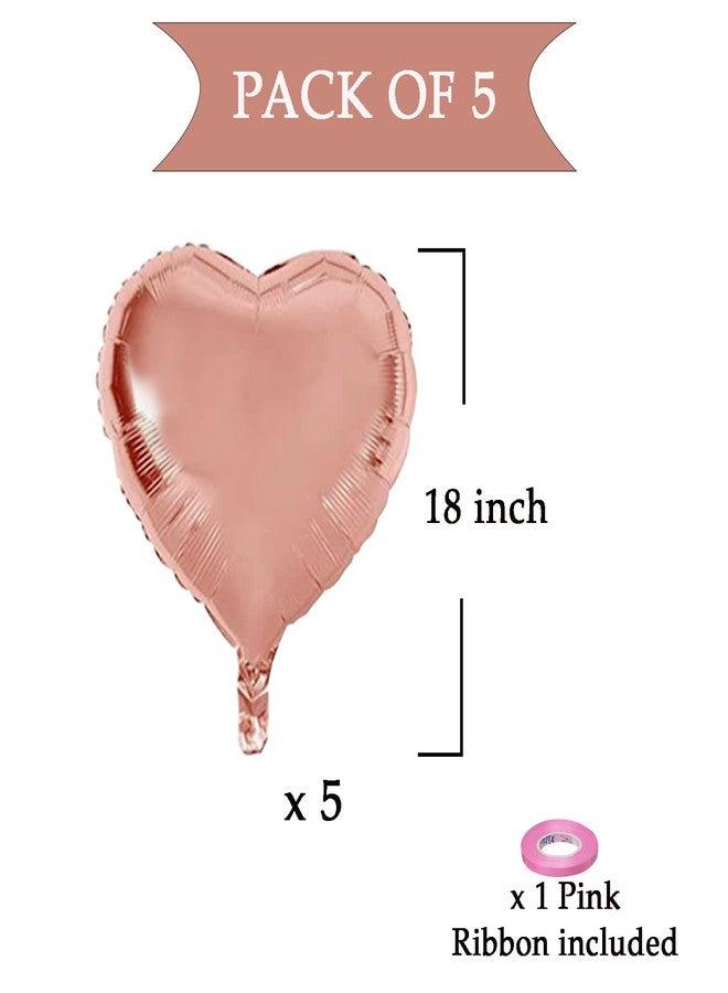 AMFIN® (Pack of 5) 18 Inch Rosegold Heart Shaped Balloons, Heart Shape Balloons for Decoration, Rosegold Heart Balloons for Decoration, Rosegold Heart foil Balloons, Valentine Balloons - Rosegold - Image 2